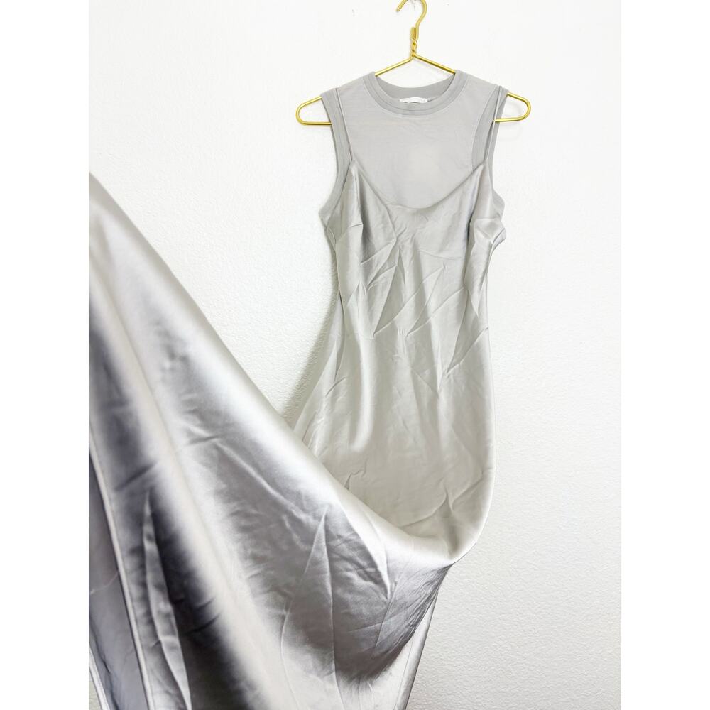 NWT Zara Silver Satin Layered Slip Maxi Dress Size Medium Quiet Luxury 3039/002 - Picture 11 of 15